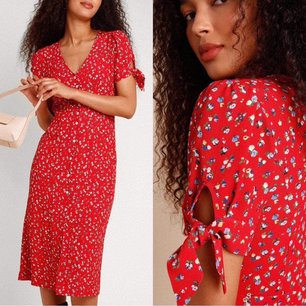 Rouje Lena Red Floral Midi Dress